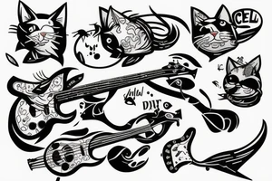 Cool Cat playing bass tattoo idea