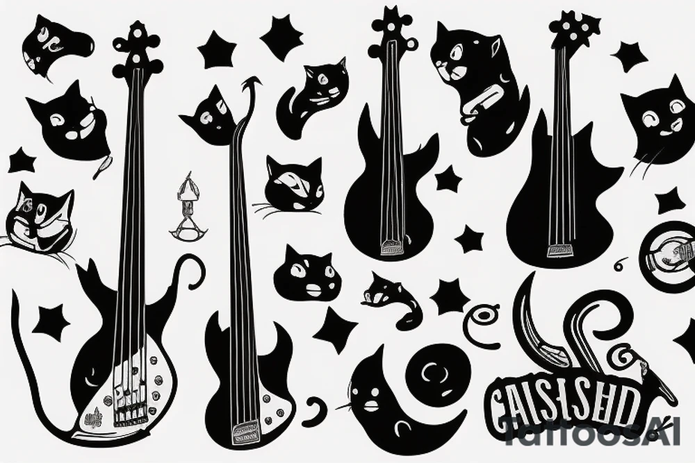 Cool Cat playing bass tattoo idea