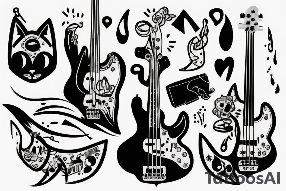 Cool Cat playing bass tattoo idea