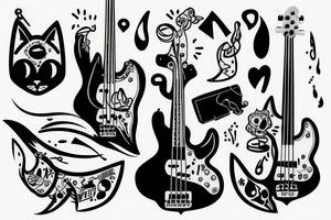 Cool Cat playing bass tattoo idea