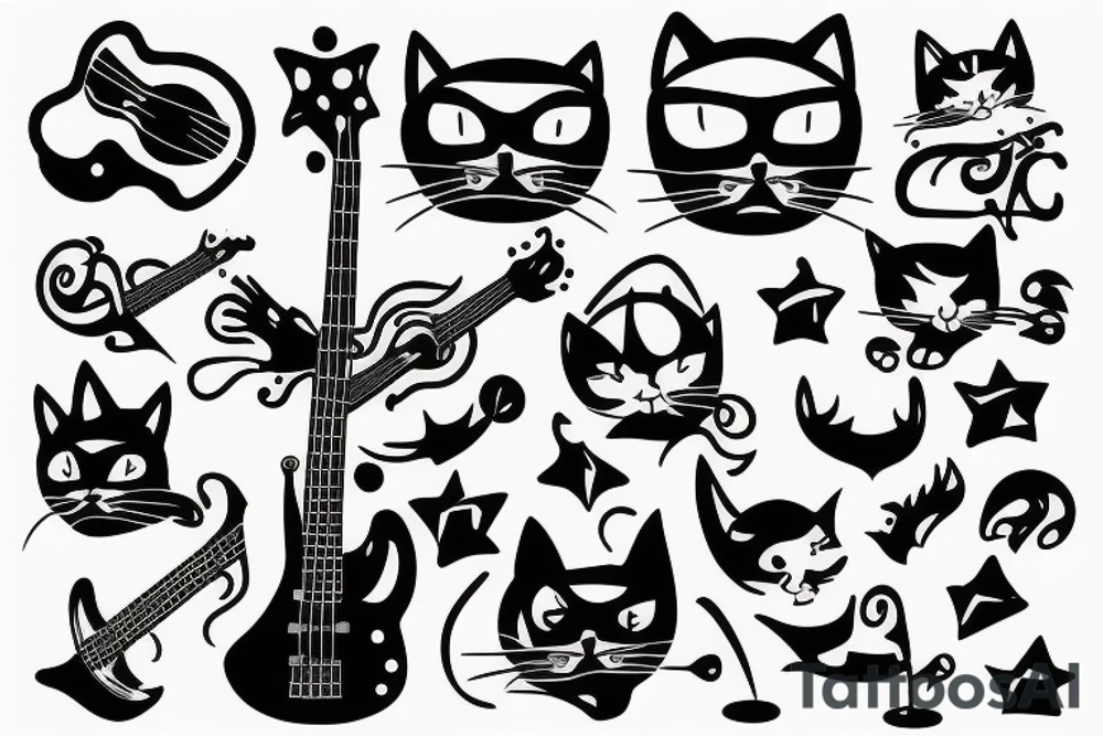 Cool Cat playing bass tattoo idea