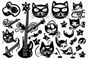 Cool Cat playing bass tattoo idea