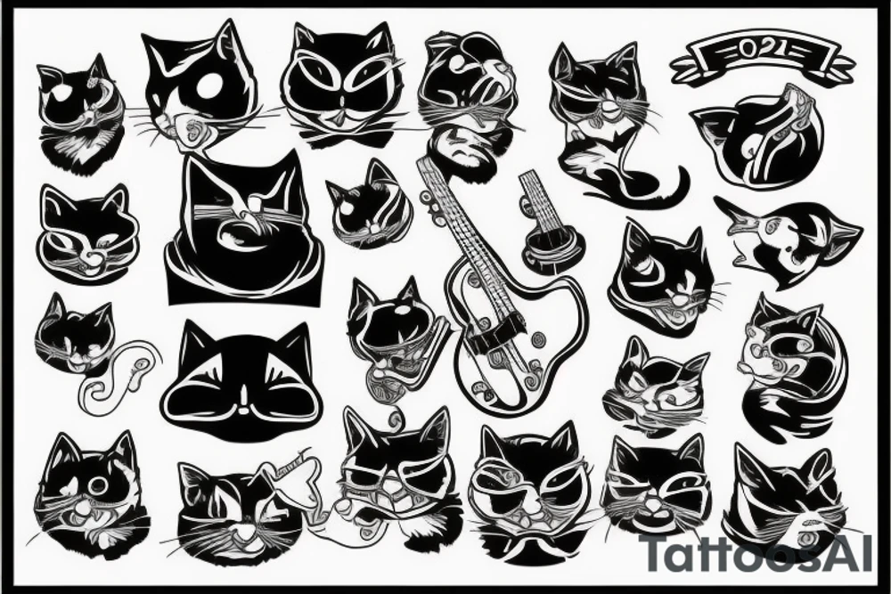 Cool Cat playing bass tattoo idea