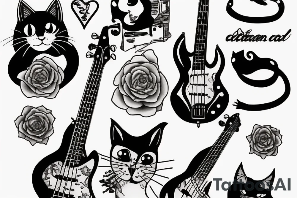 Cool Cat playing bass tattoo idea