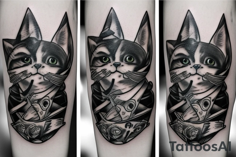Cool Cat playing bass tattoo idea