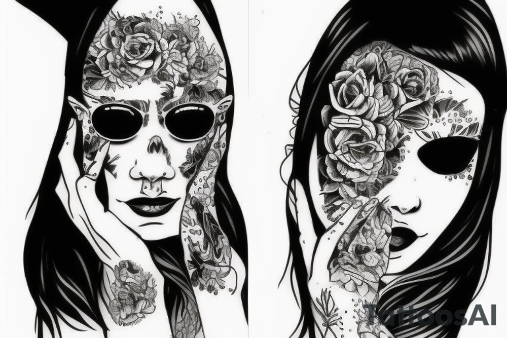 Cool girl playing bass tattoo idea