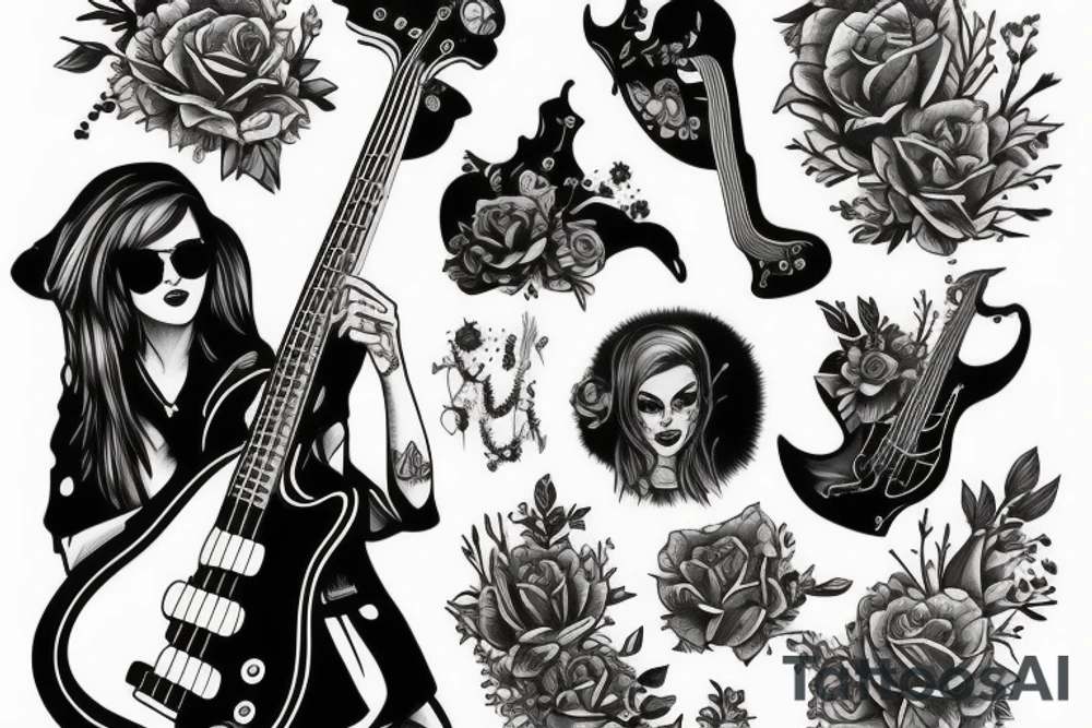 Cool girl playing bass tattoo idea