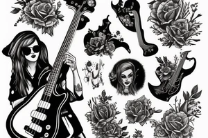 Cool girl playing bass tattoo idea