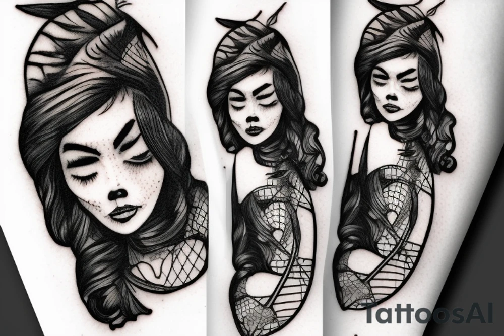 Cool girl playing bass tattoo idea