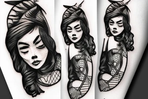 Cool girl playing bass tattoo idea