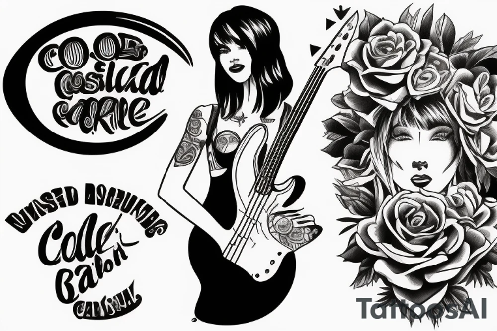 Cool girl playing bass tattoo idea