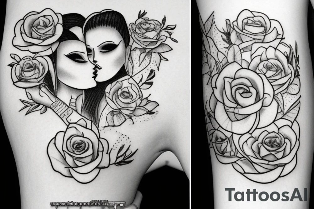 Lesbian kissing tattoo idea