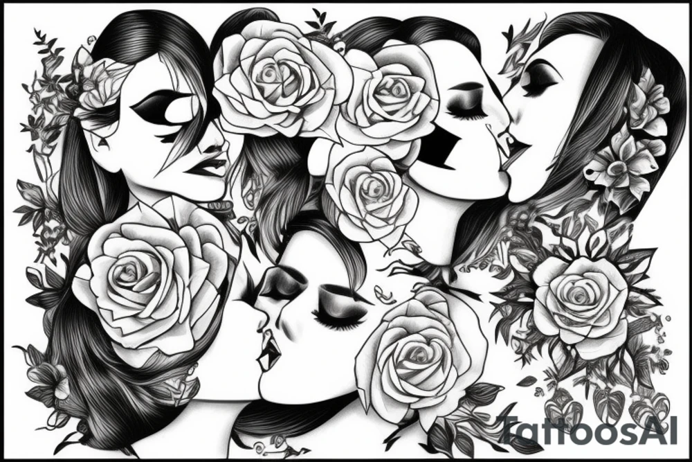 Lesbian kissing tattoo idea