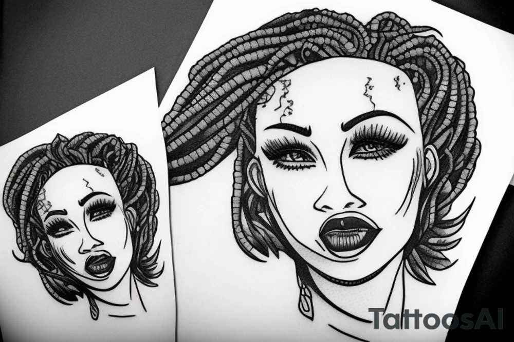 Lesbian with locs kissing tattoo idea
