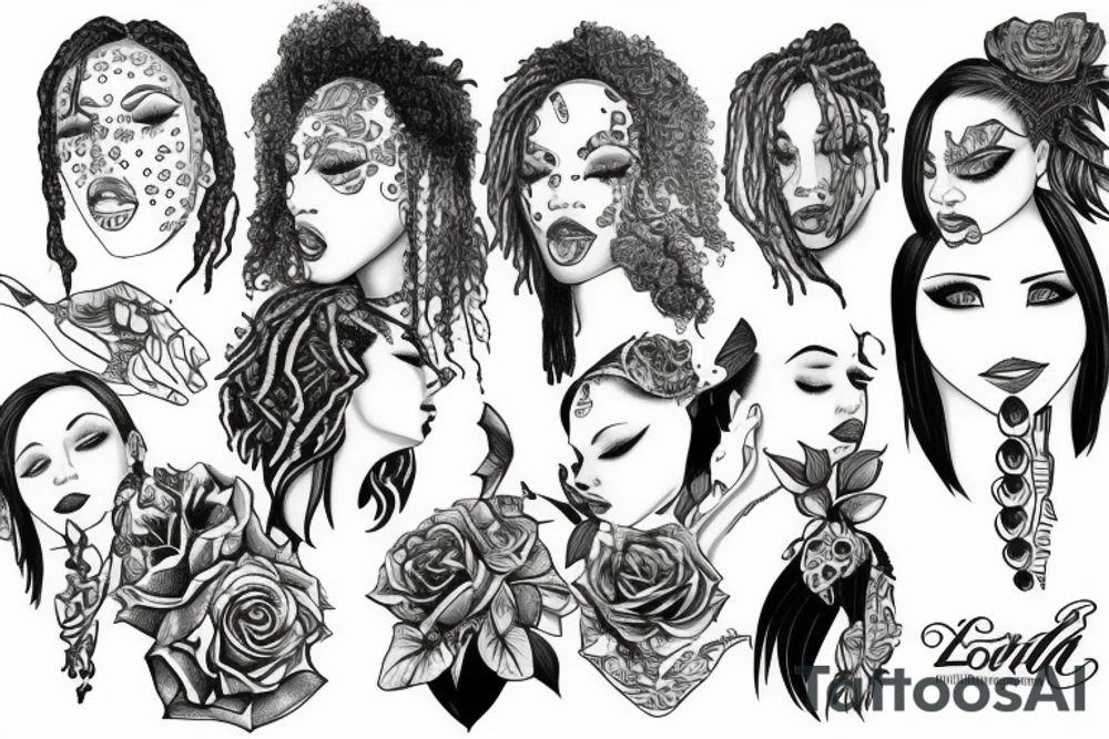 Lesbian with locs kissing tattoo idea