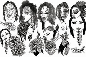 Lesbian with locs kissing tattoo idea