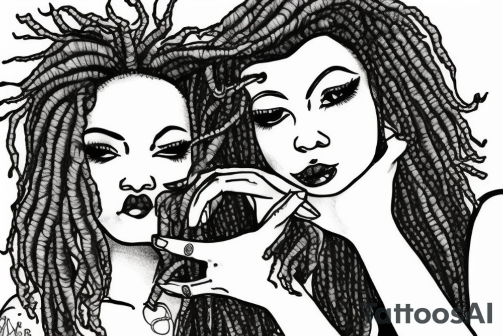 Lesbian with locs kissing tattoo idea