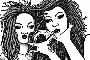Lesbian with locs kissing tattoo idea