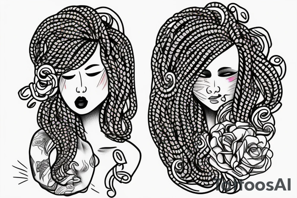 Lesbian with locs kissing tattoo idea