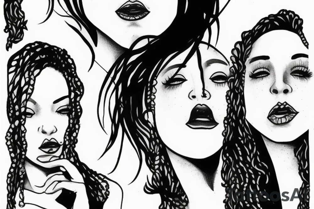 Lesbian with locs kissing tattoo idea