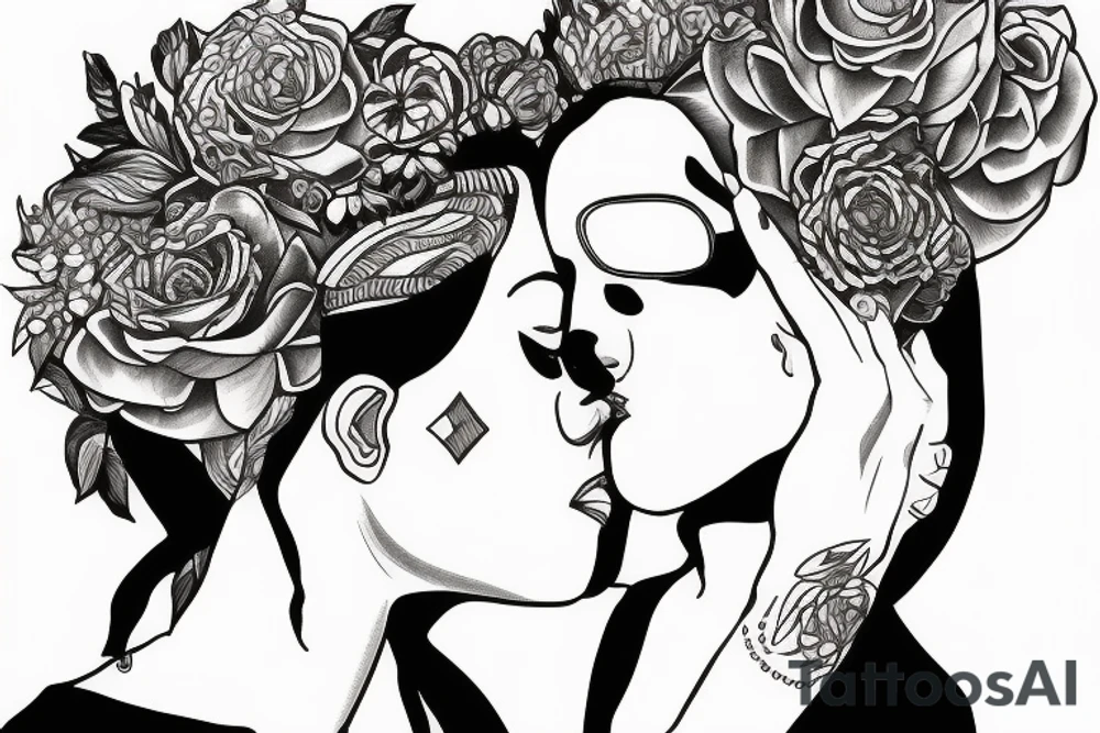 Lesbian with locs kissing tattoo idea