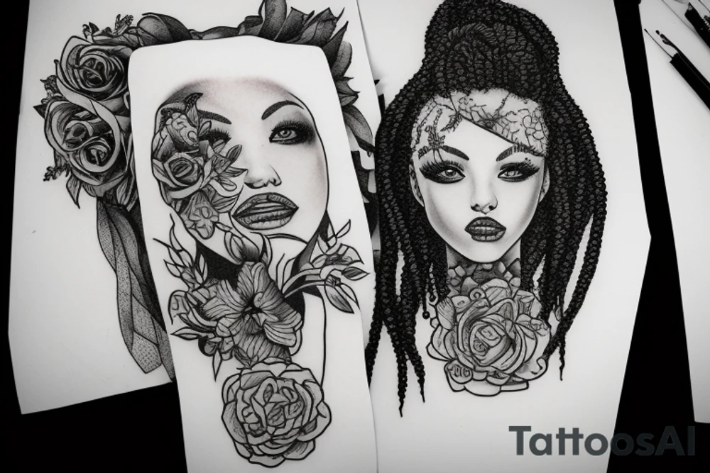 Lesbian with locs kissing tattoo idea