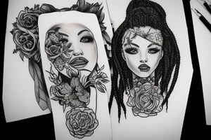 Lesbian with locs kissing tattoo idea