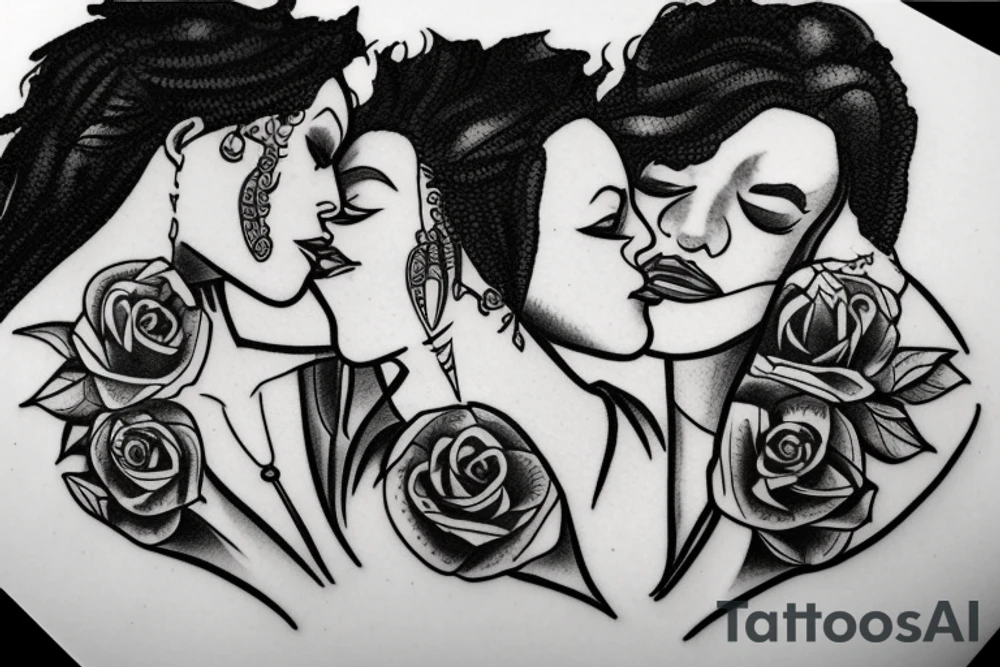 Lesbian with locs kissing tattoo idea
