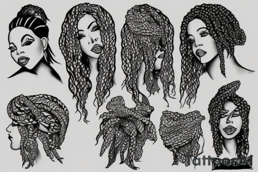 Lesbian with locs kissing tattoo idea