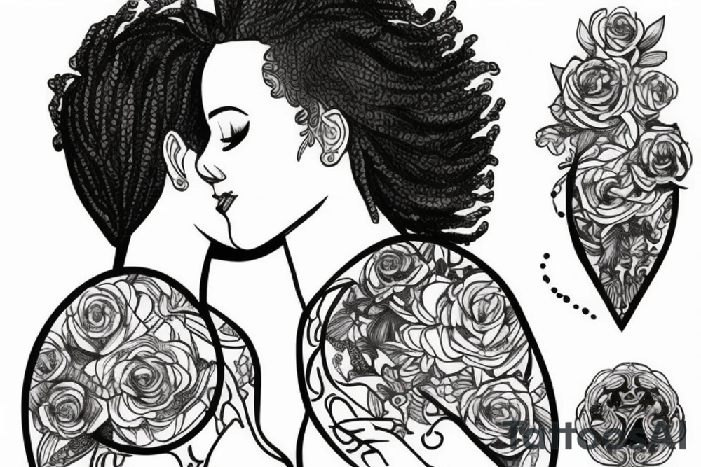 Lesbian with locs kissing tattoo idea