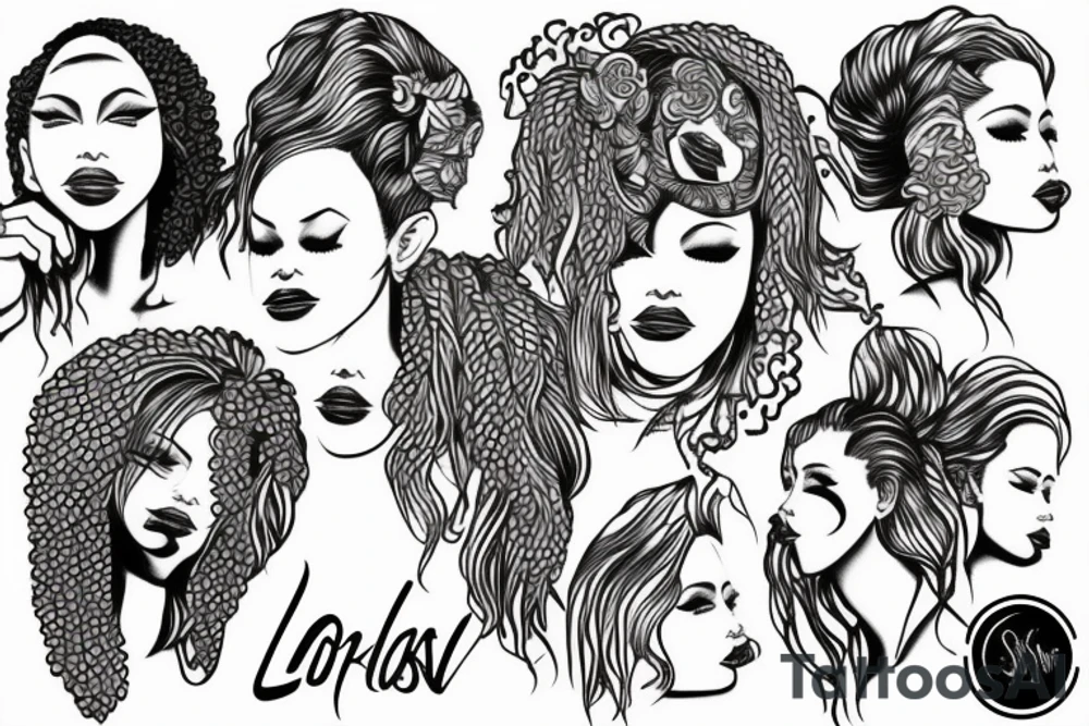 Lesbian with locs kissing tattoo idea