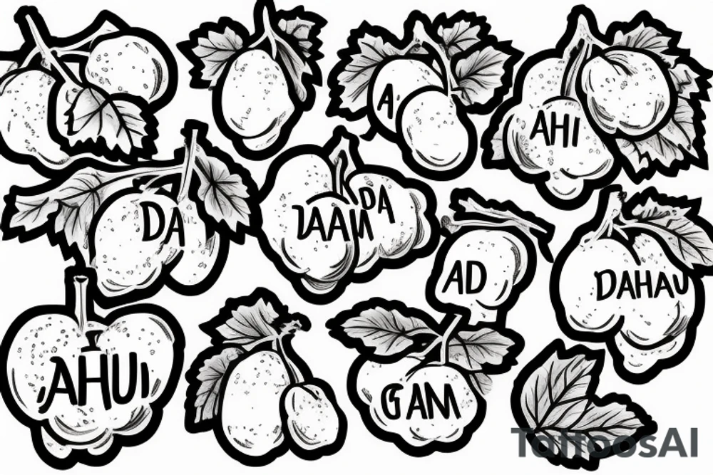 A bunch of grapes with the word "ज्ञानम्" tattoo idea