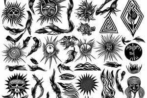 Sun soil water fire harvest yield agriculture nature tribal Bulgarian tattoo idea