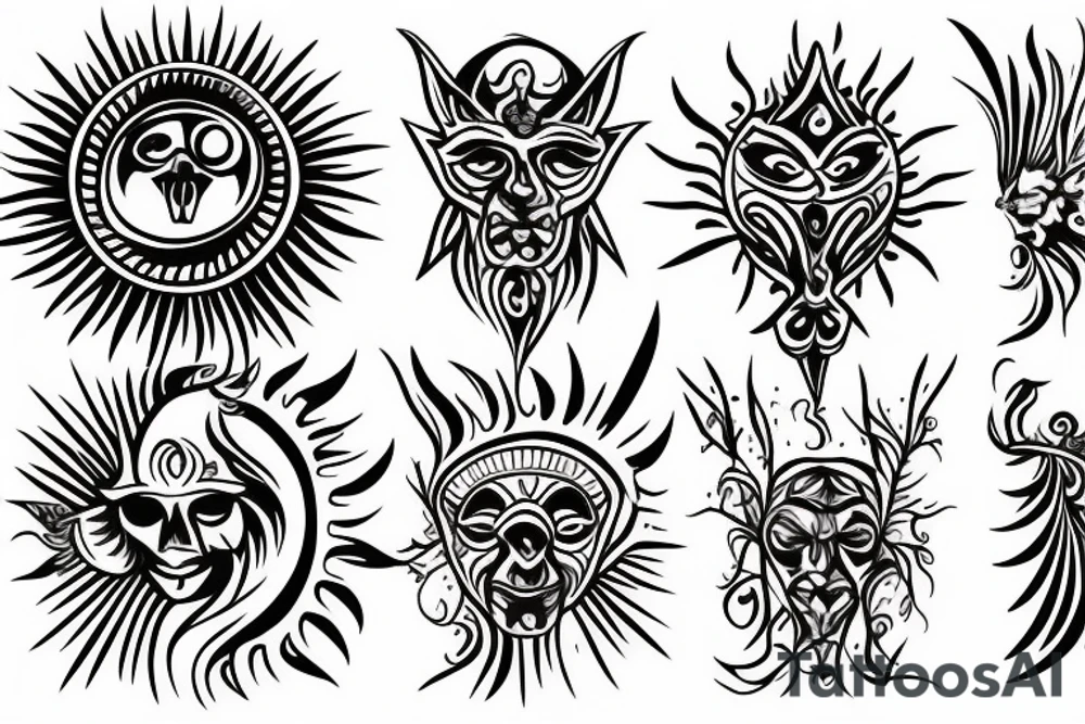 Sun soil water fire harvest yield agriculture nature tribal Bulgarian tattoo idea