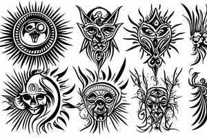 Sun soil water fire harvest yield agriculture nature tribal Bulgarian tattoo idea