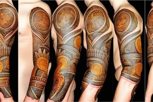 Sun soil water fire harvest yield agriculture nature tribal Bulgarian full sleeve tattoo idea