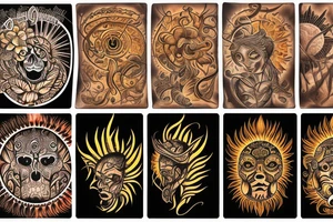 Sun soil water fire harvest yield agriculture nature tribal Bulgarian full sleeve tattoo idea