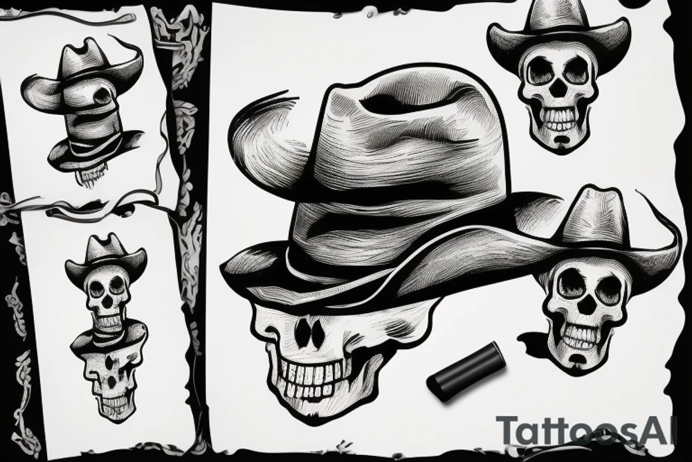 skull with a cowboy hat on tattoo idea