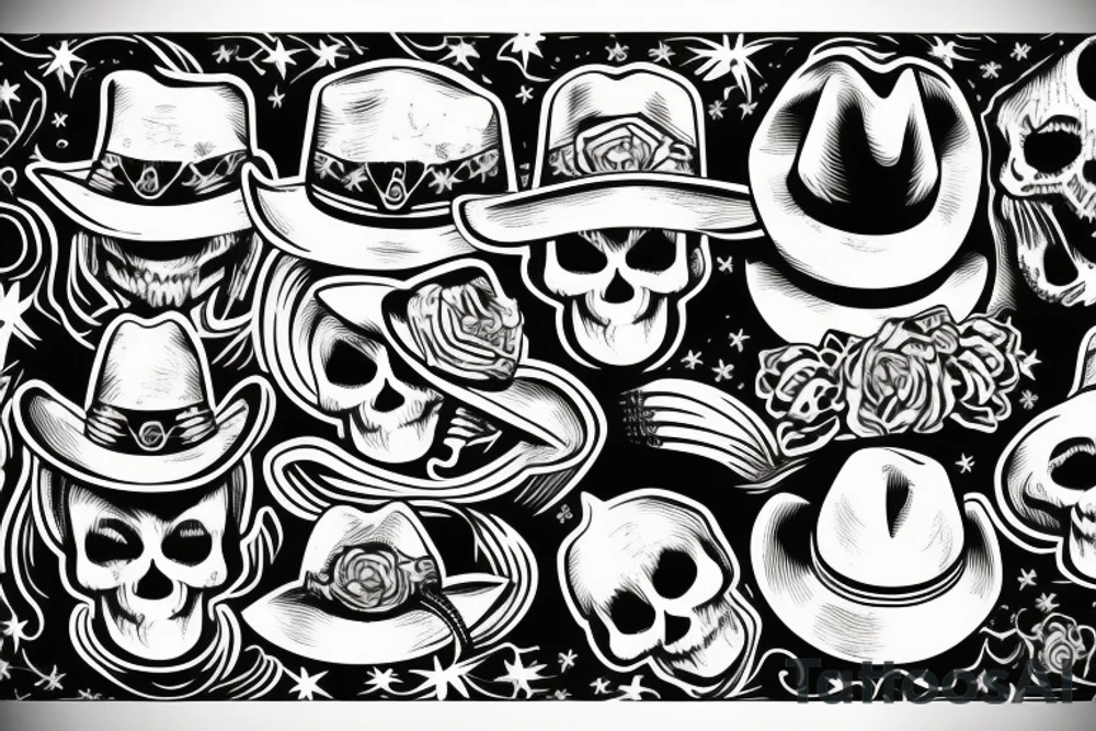 skull with a cowboy hat on tattoo idea