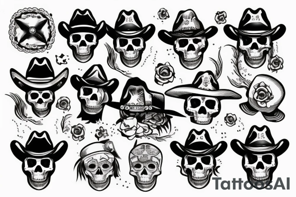 skull with a cowboy hat on tattoo idea