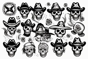 skull with a cowboy hat on tattoo idea