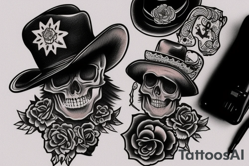 skull with a cowboy hat on tattoo idea
