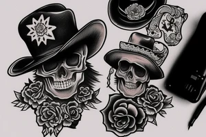 skull with a cowboy hat on tattoo idea