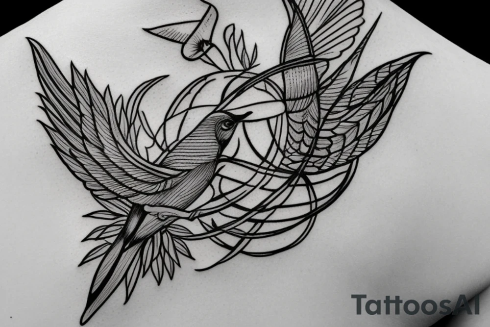 botanical vase with swallows tattoo idea