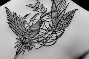 botanical vase with swallows tattoo idea