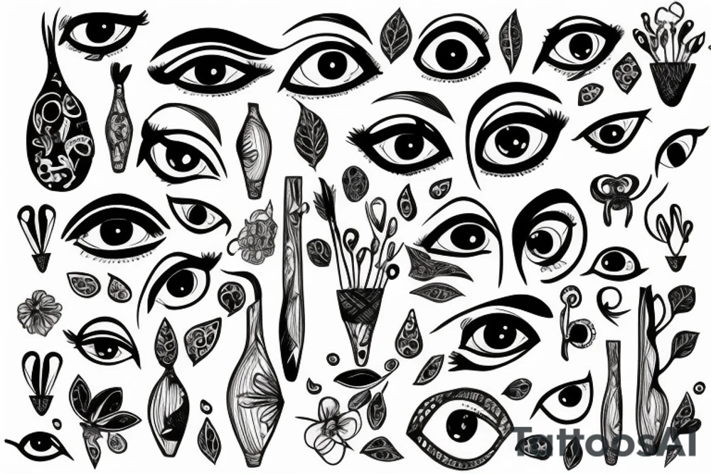botanical vase with eyes tattoo idea