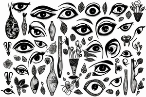 botanical vase with eyes tattoo idea