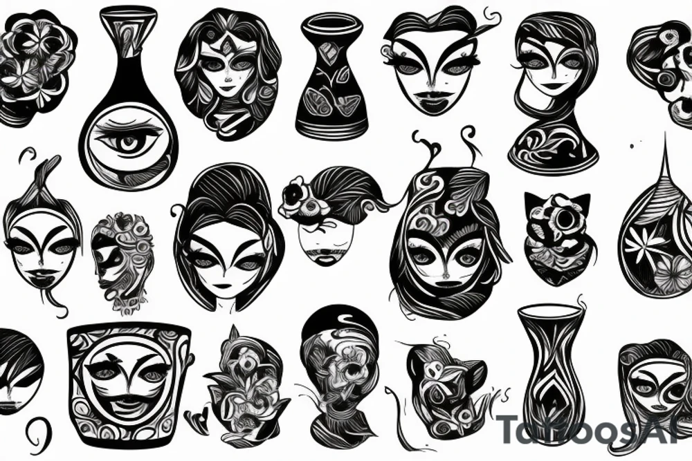 botanical vase with eyes on the vase tattoo idea