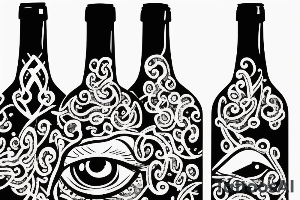 eyes inside of a wine bottle tattoo idea