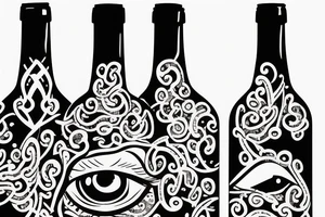 eyes inside of a wine bottle tattoo idea